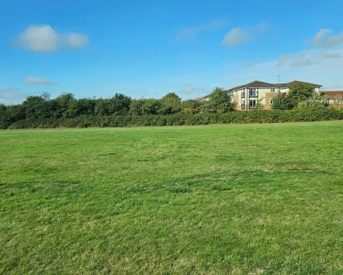 Amenity grass cut across the front of the hall