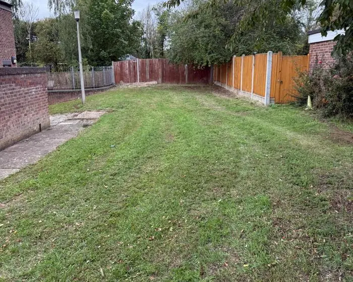 Mown strip between the rear boundary fences